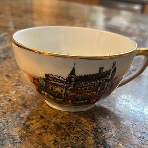 Limoges Gold-Trimmed Mug with Scenic Design